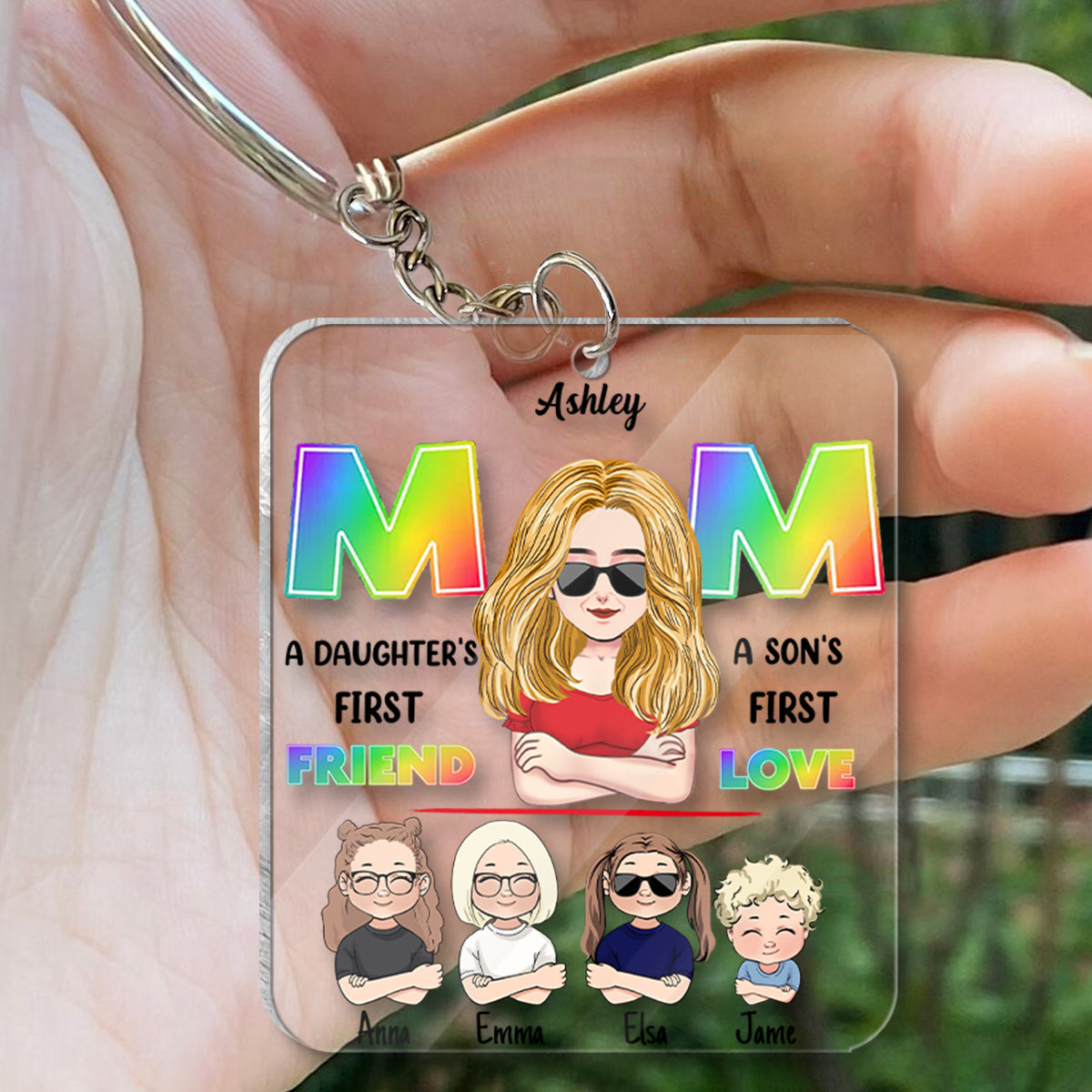 Maman, première amie, premier amour - Porte-clés transparent personnalisé pour maman