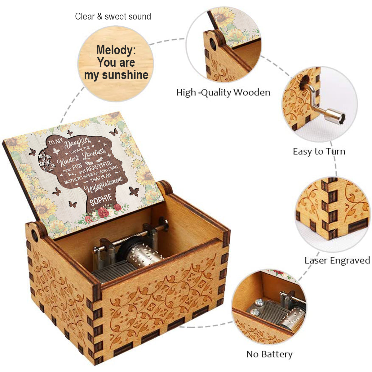 Tu es la plus gentille - Boîte à musique à manivelle personnalisée pour grand-mère