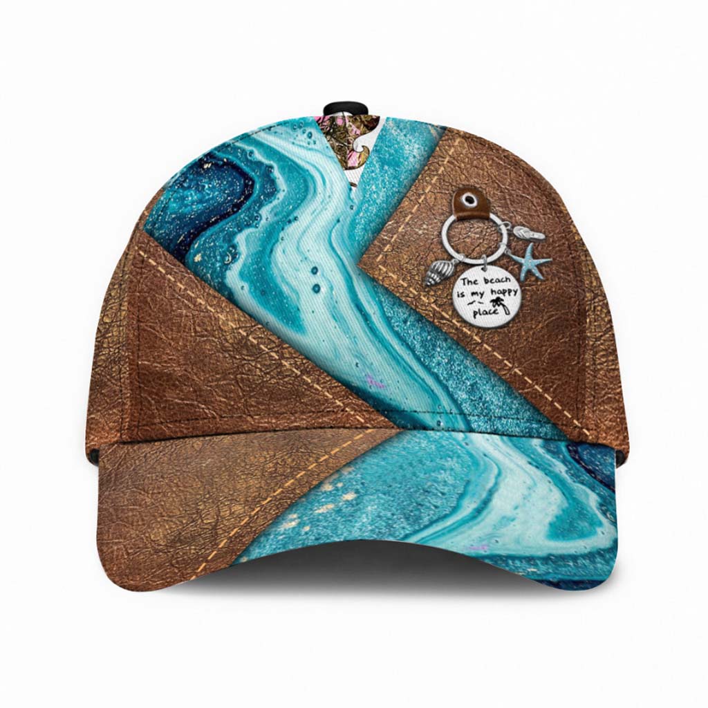Salty Lil' Beach - Casquette personnalisée en cuir imprimé à motif marin avec trous d'aération imprimés