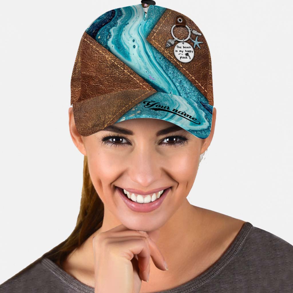 Salty Lil' Beach - Casquette personnalisée en cuir imprimé à motif marin avec trous d'aération imprimés