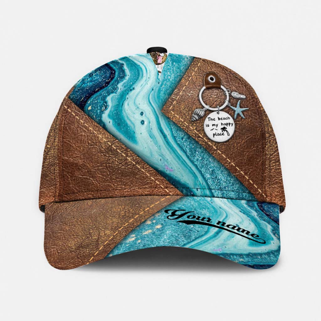 Salty Lil' Beach - Casquette personnalisée en cuir imprimé à motif marin avec trous d'aération imprimés