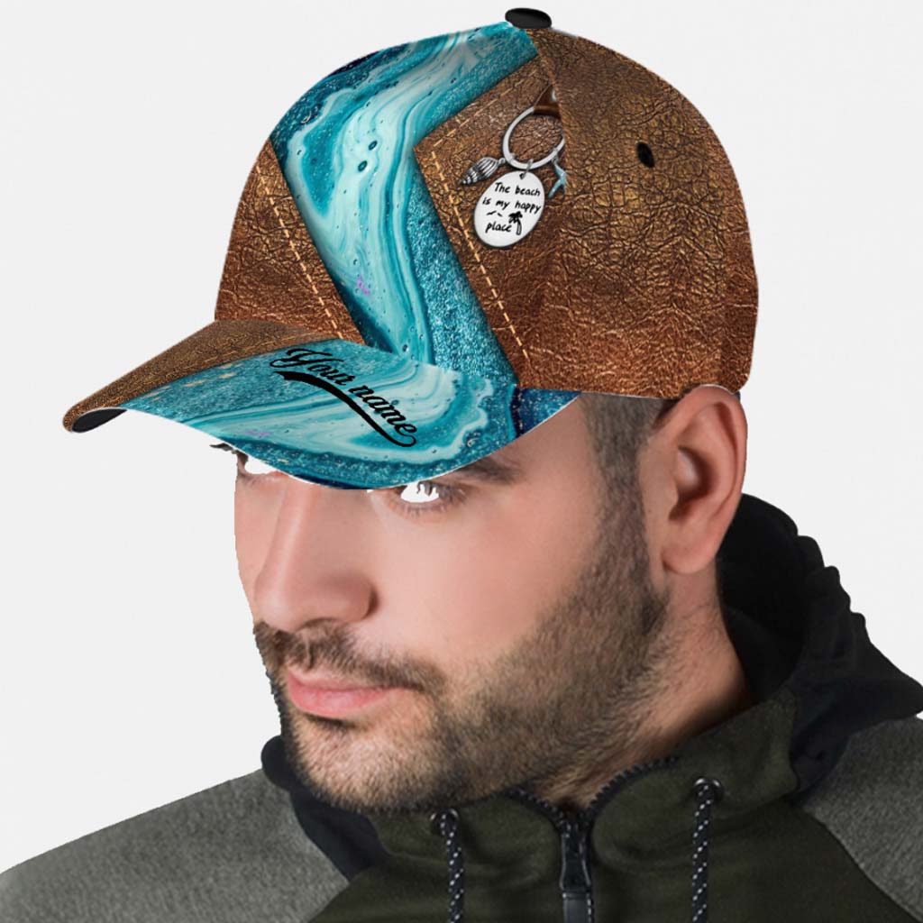 Salty Lil' Beach - Casquette personnalisée en cuir imprimé à motif marin avec trous d'aération imprimés