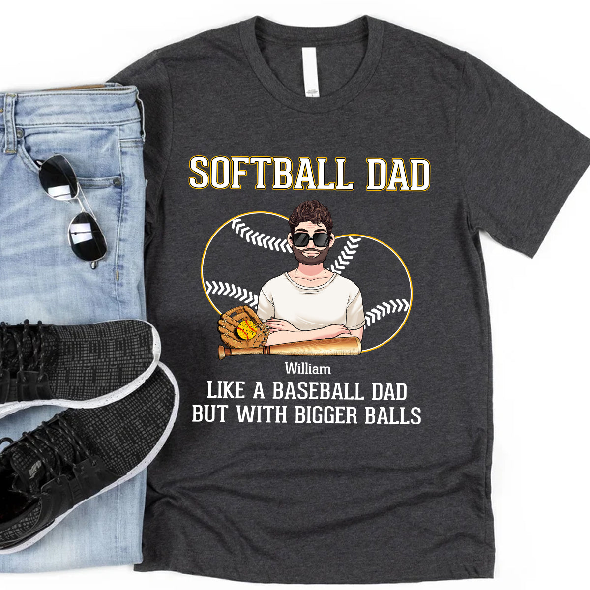 Papa de softball, comme un papa de baseball, mais avec des balles plus grosses ! – T-shirt et sweat à capuche de softball personnalisés