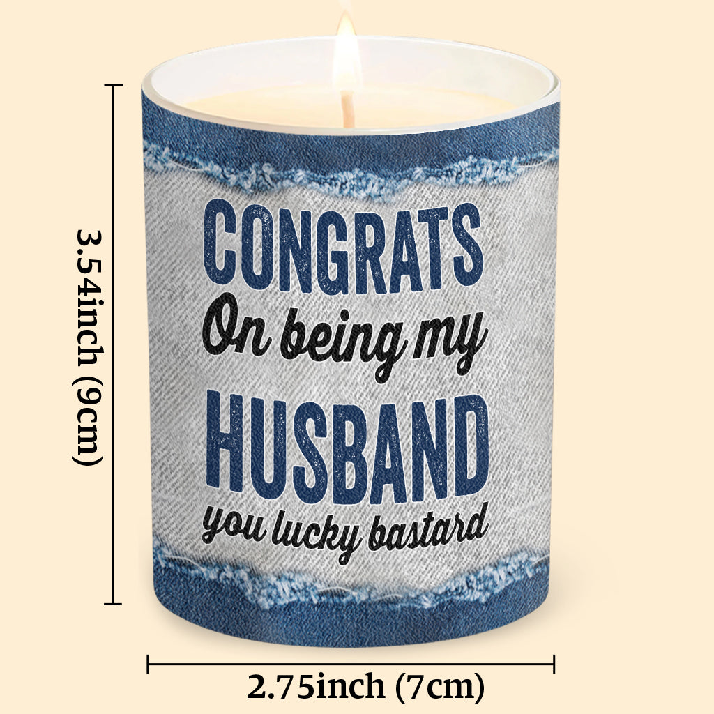 Congrats On Being My Hubby - Personalized Couple Candle With Wooden Lid