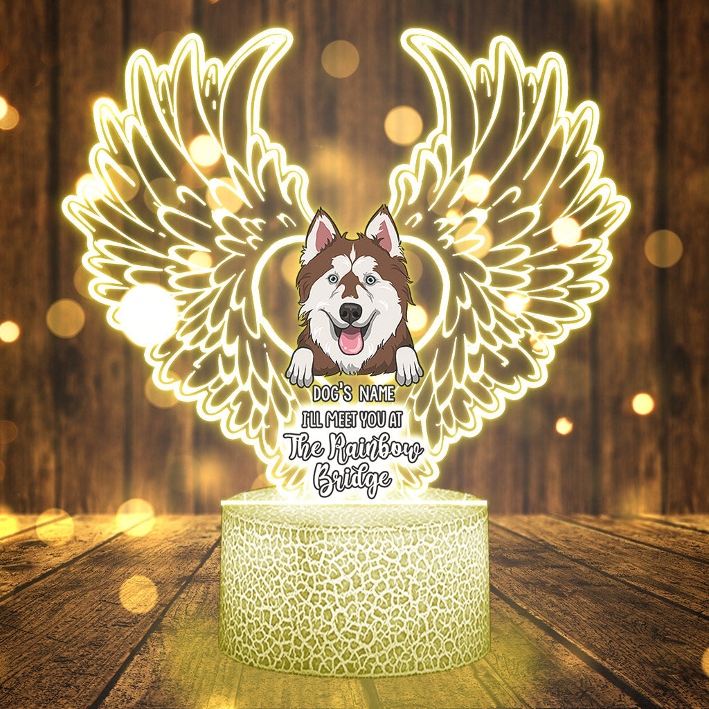 Je te retrouverai au pont arc-en-ciel - Plaque lumineuse personnalisée en forme de chien