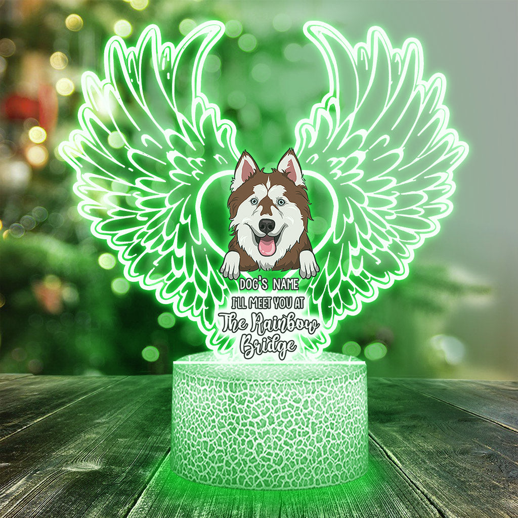 Je te retrouverai au pont arc-en-ciel - Plaque lumineuse personnalisée en forme de chien