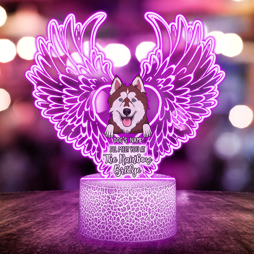 Je te retrouverai au pont arc-en-ciel - Plaque lumineuse personnalisée en forme de chien
