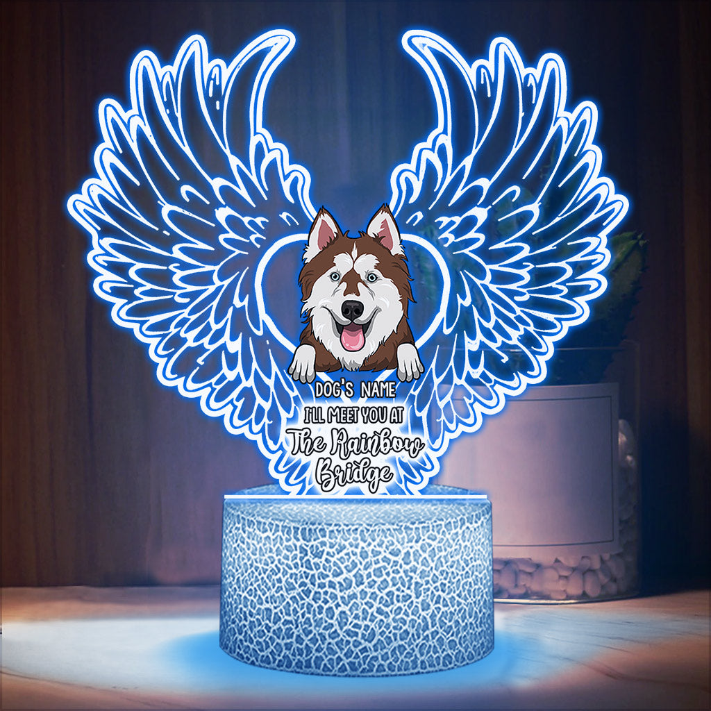 Je te retrouverai au pont arc-en-ciel - Plaque lumineuse personnalisée en forme de chien