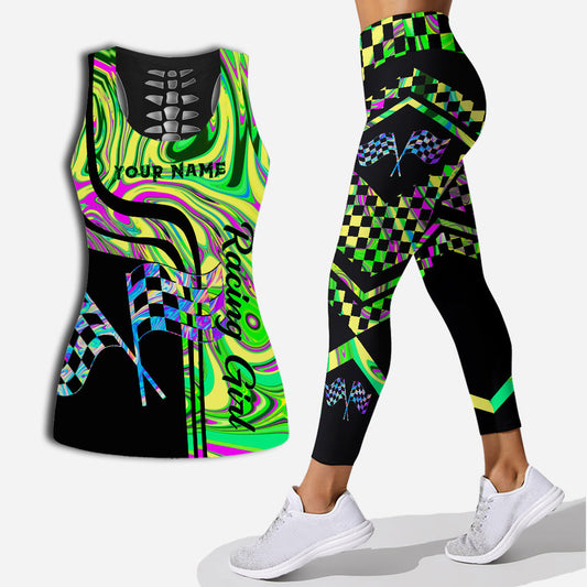 Racing Girl - Personalized Hollow Tank Top and Leggings