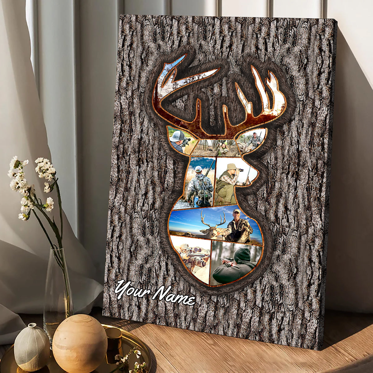 Hunting Memories Tree Carving Photo Inserted - Personalized Hunting Canvas and Poster
