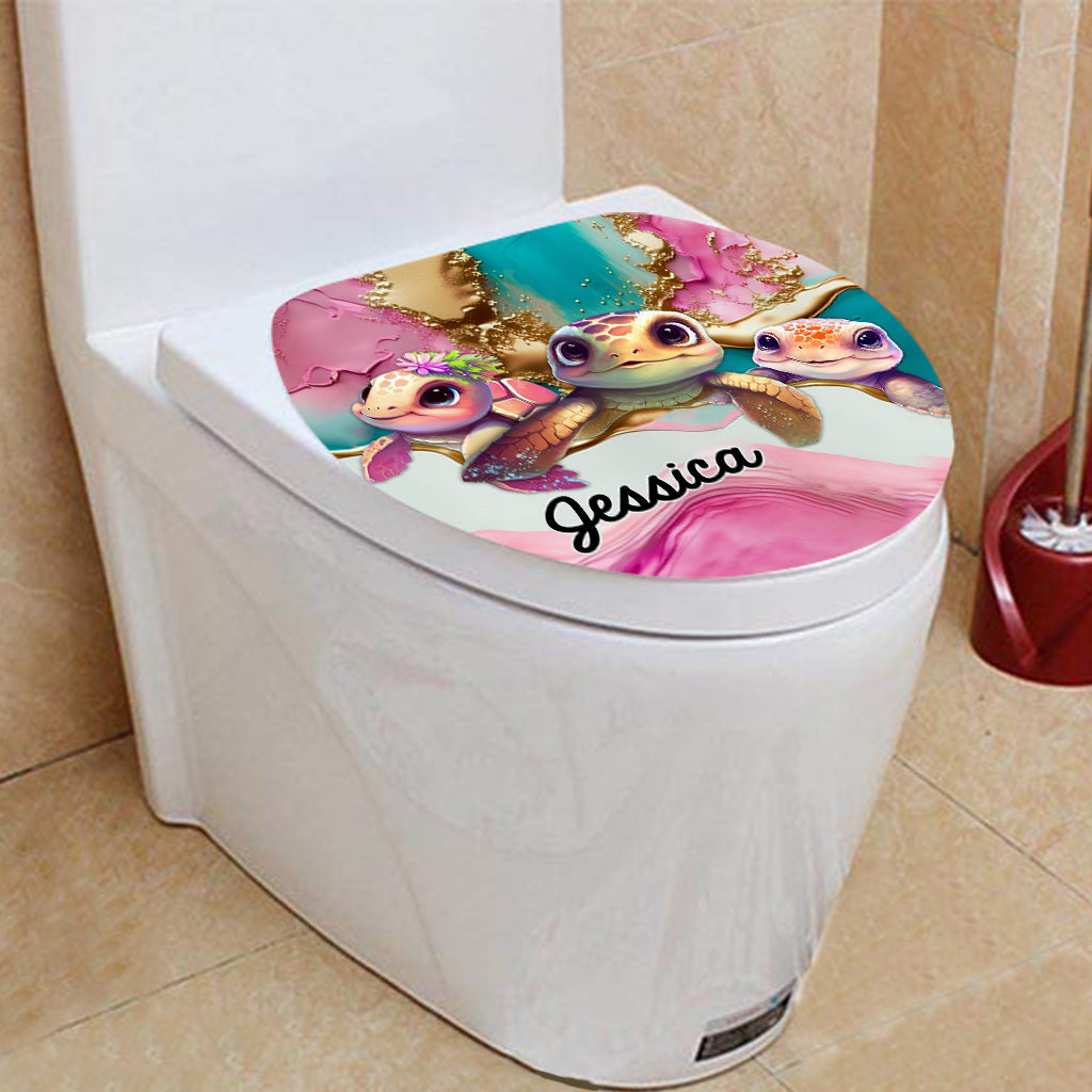 Ensemble rideau et tapis de bain personnalisés Salty Lil' Beach en forme de tortue