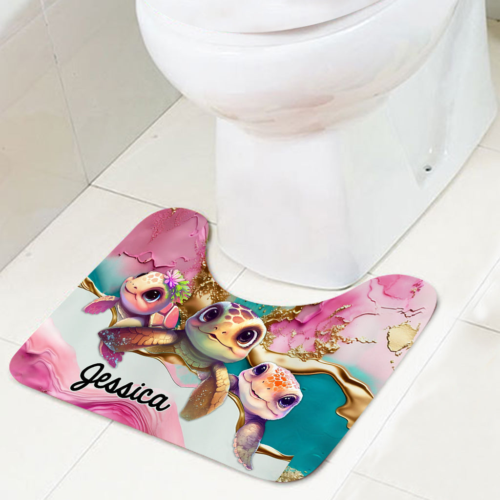 Ensemble rideau et tapis de bain personnalisés Salty Lil' Beach en forme de tortue