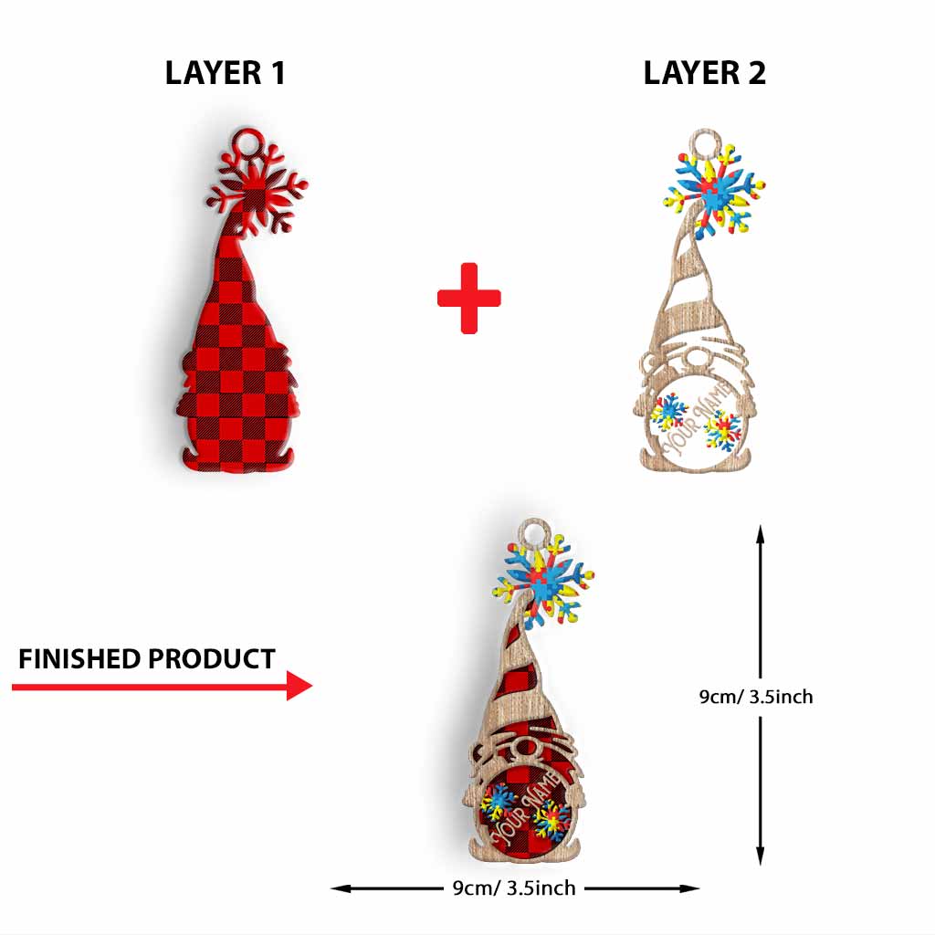 Accepter, comprendre, aimer - Ornement de Noël personnalisé en bois à plusieurs couches pour la sensibilisation à l'autisme