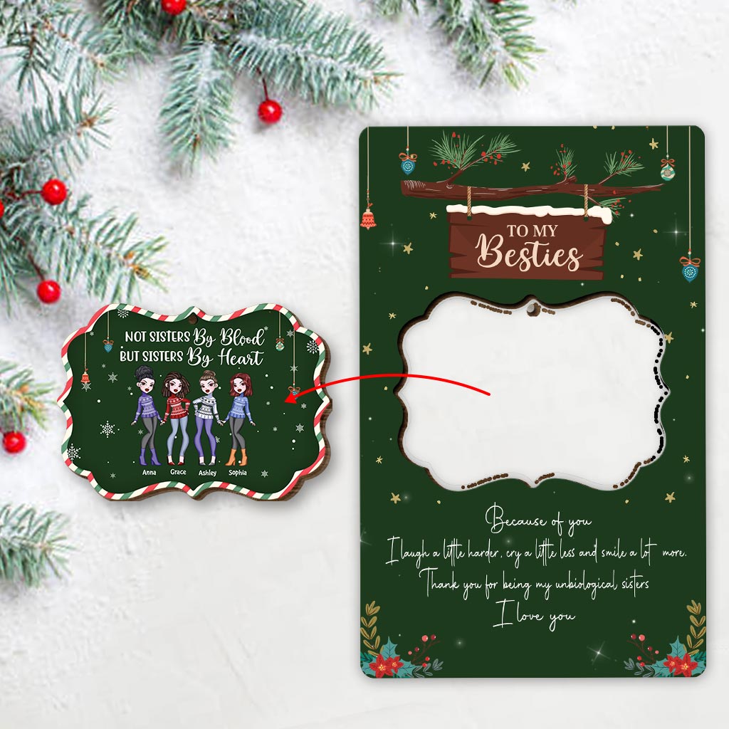 Sœur de cœur, mais pas sœur de sang - Carte de Noël personnalisée pour meilleures amies en bois à déplier
