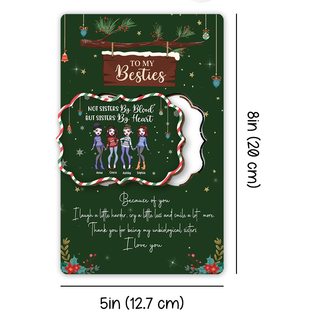 Sœur de cœur, mais pas sœur de sang - Carte de Noël personnalisée pour meilleures amies en bois à déplier