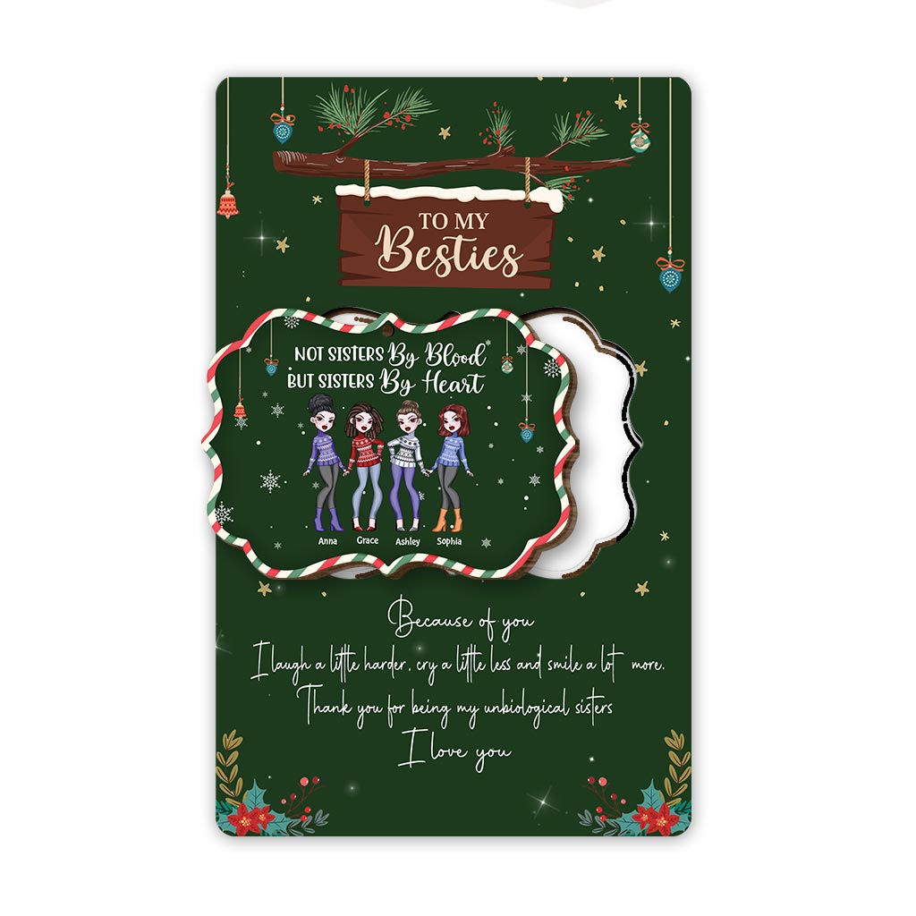 Sœur de cœur, mais pas sœur de sang - Carte de Noël personnalisée pour meilleures amies en bois à déplier
