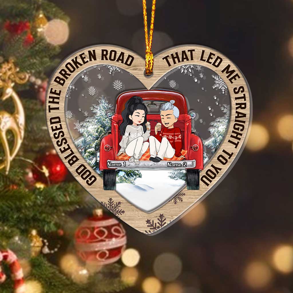 God Blessed The Broken Road - Personalized Christmas Couple Layers Mix Ornament