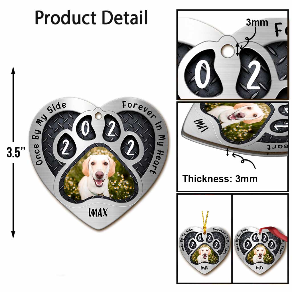 À mes côtés pour toujours dans mon cœur - Ornement en aluminium personnalisé en forme de cœur pour chien (Impression recto verso)