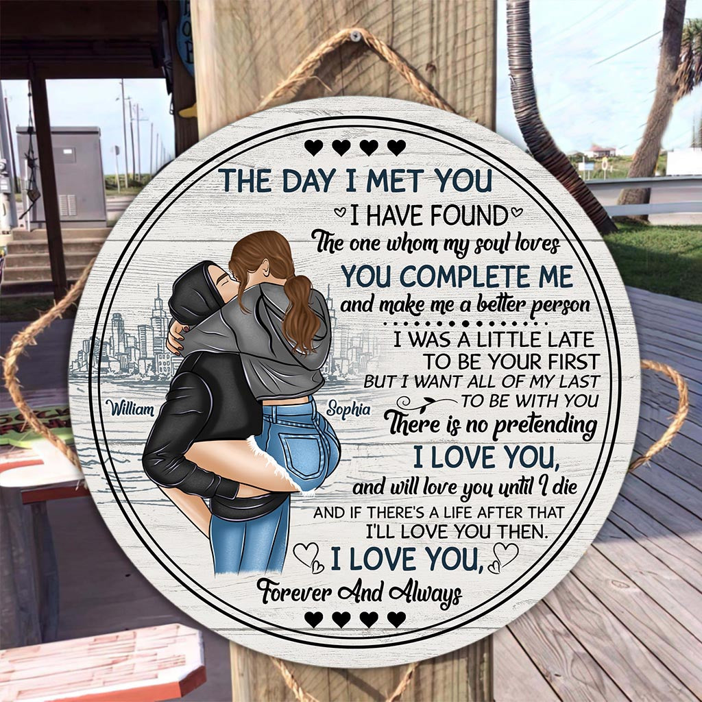 Le jour où je t'ai rencontré(e) - Panneau rond en bois personnalisé pour couple