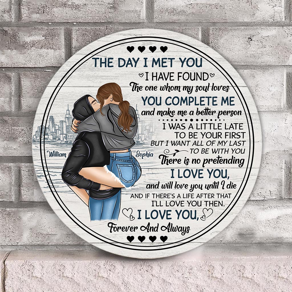 Le jour où je t'ai rencontré(e) - Panneau rond en bois personnalisé pour couple