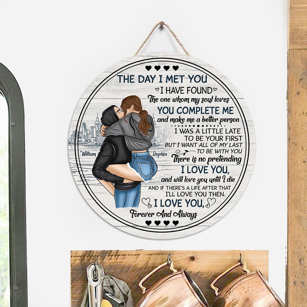 Le jour où je t'ai rencontré(e) - Panneau rond en bois personnalisé pour couple