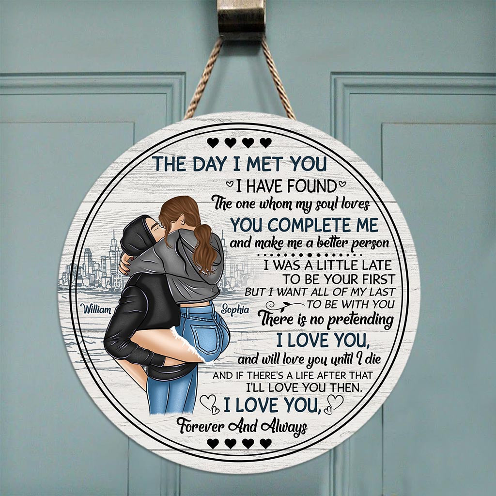 Le jour où je t'ai rencontré(e) - Panneau rond en bois personnalisé pour couple