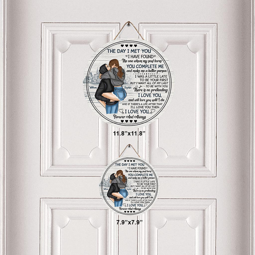 Le jour où je t'ai rencontré(e) - Panneau rond en bois personnalisé pour couple
