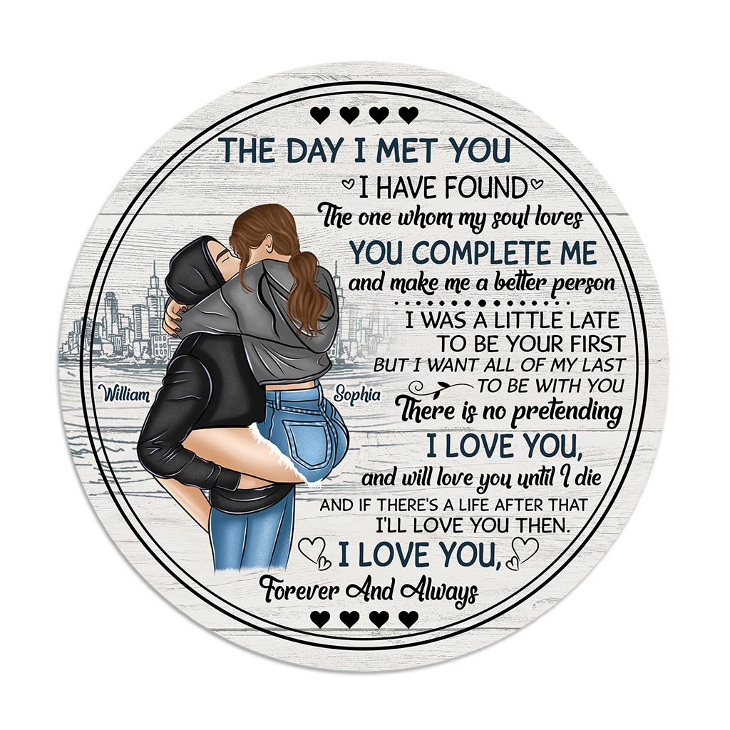 Le jour où je t'ai rencontré(e) - Panneau rond en bois personnalisé pour couple