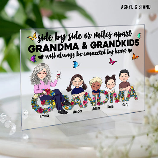 Restez toujours unis par le cœur - Plaque acrylique transparente personnalisée pour la fête des mères et pour grand-mère