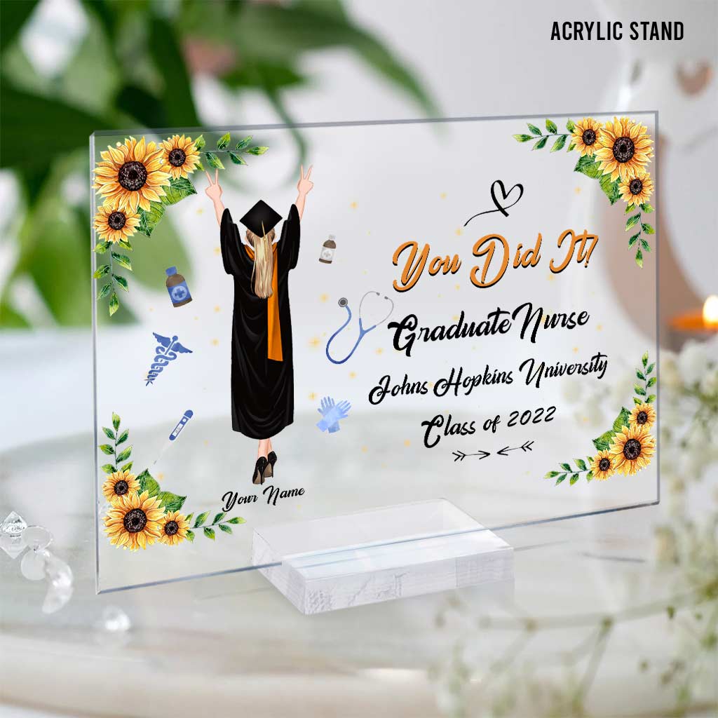 Infirmière diplômée, bravo ! - Plaque acrylique transparente personnalisée