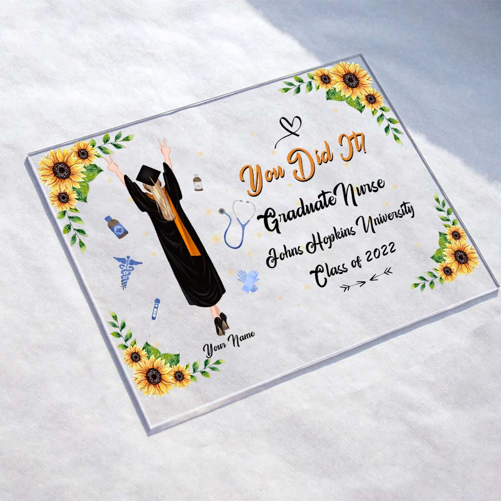 Infirmière diplômée, bravo ! - Plaque acrylique transparente personnalisée