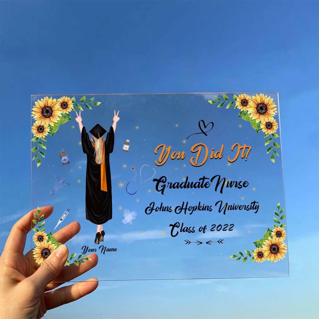 Infirmière diplômée, bravo ! - Plaque acrylique transparente personnalisée