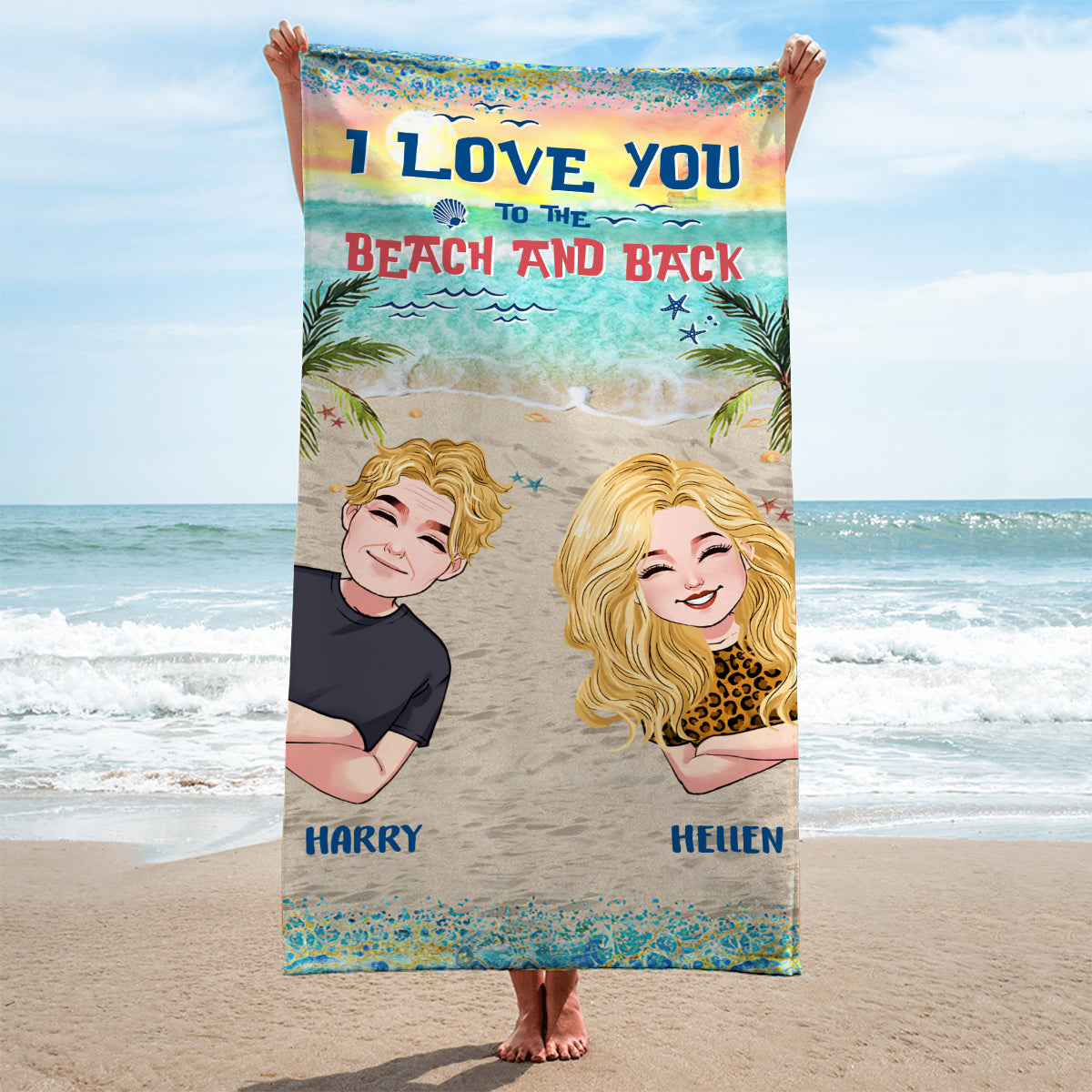 Je t'aime jusqu'à la plage et retour - Serviette de plage personnalisée pour couples