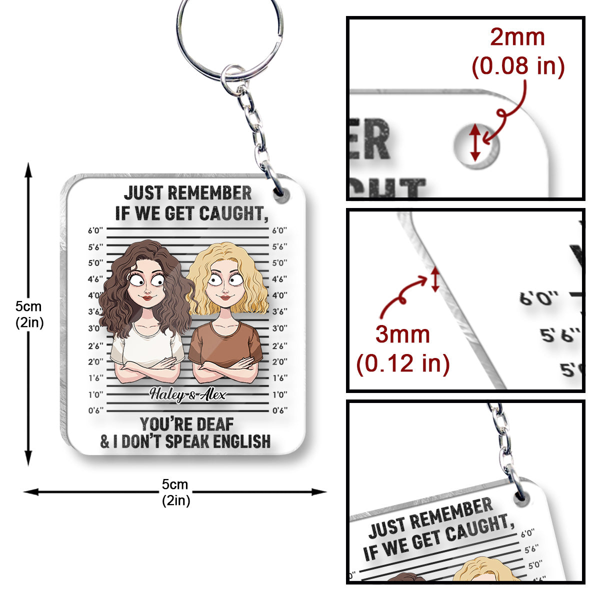 Si on se fait choper, complices ! – Porte-clés transparent personnalisé pour meilleures amies