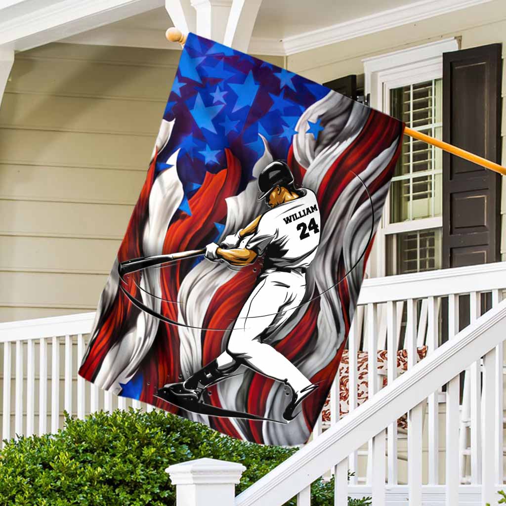 American Baseball Player - Personalized House Flag
