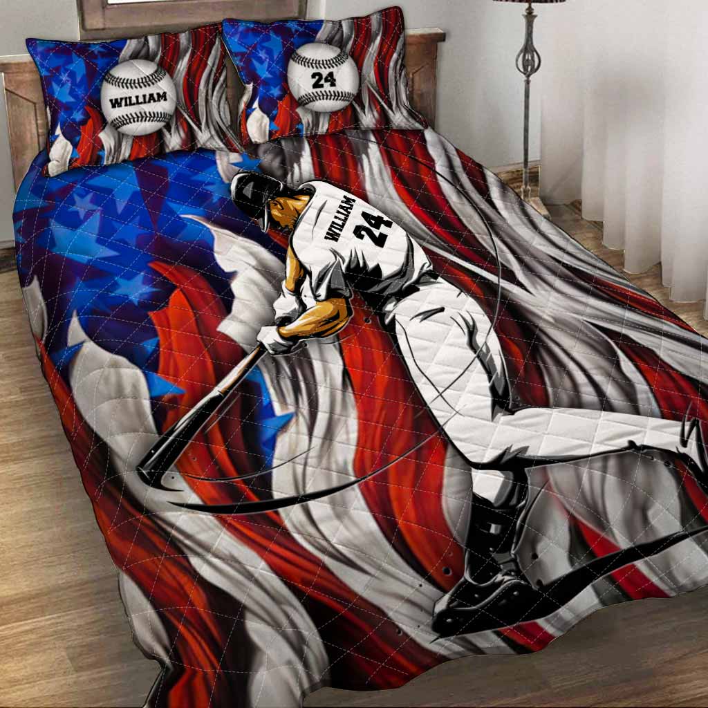 Joueur de baseball américain - Ensemble de courtepointe personnalisé