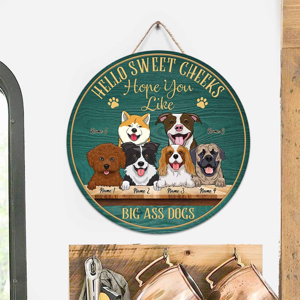 Bonjour Sweet Cheeks - Panneau rond en bois personnalisé pour chien