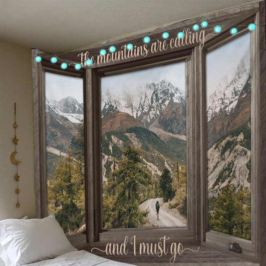 The Mountain Is Calling - Hiking Wall Tapestry