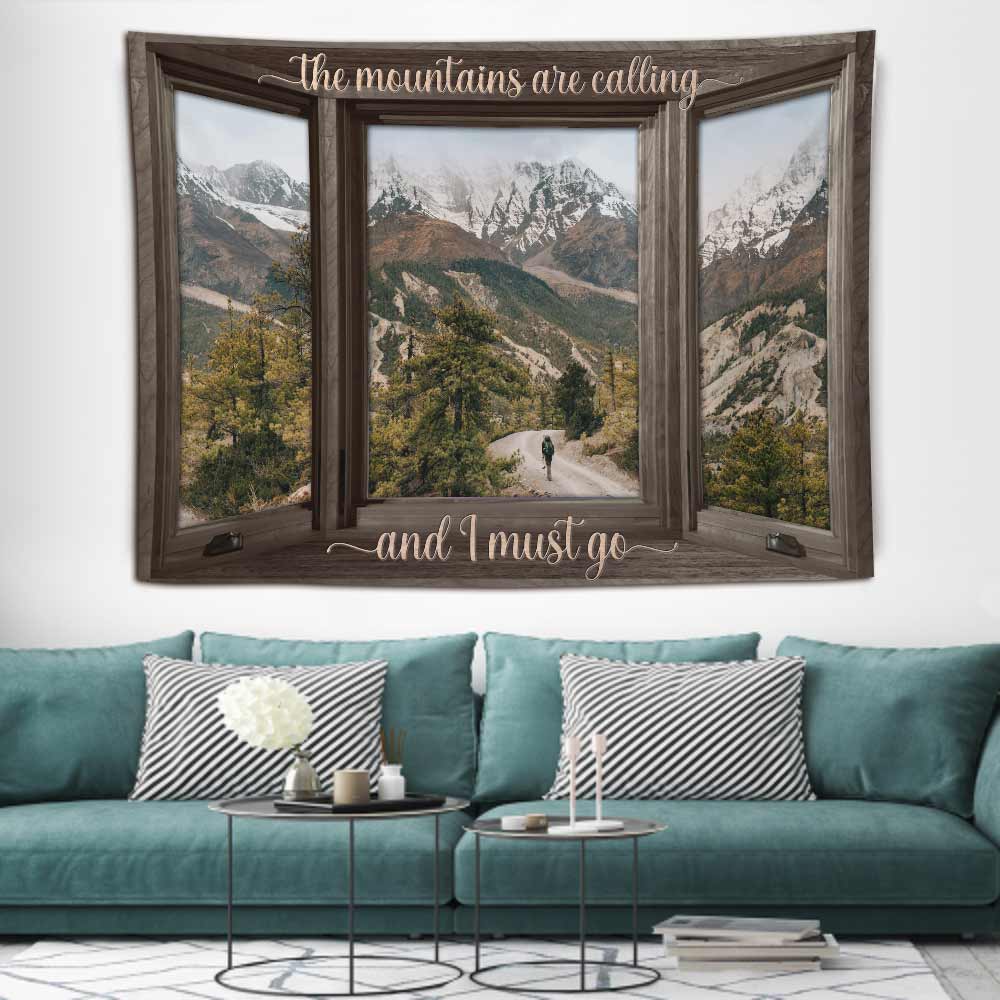 The Mountain Is Calling - Hiking Wall Tapestry
