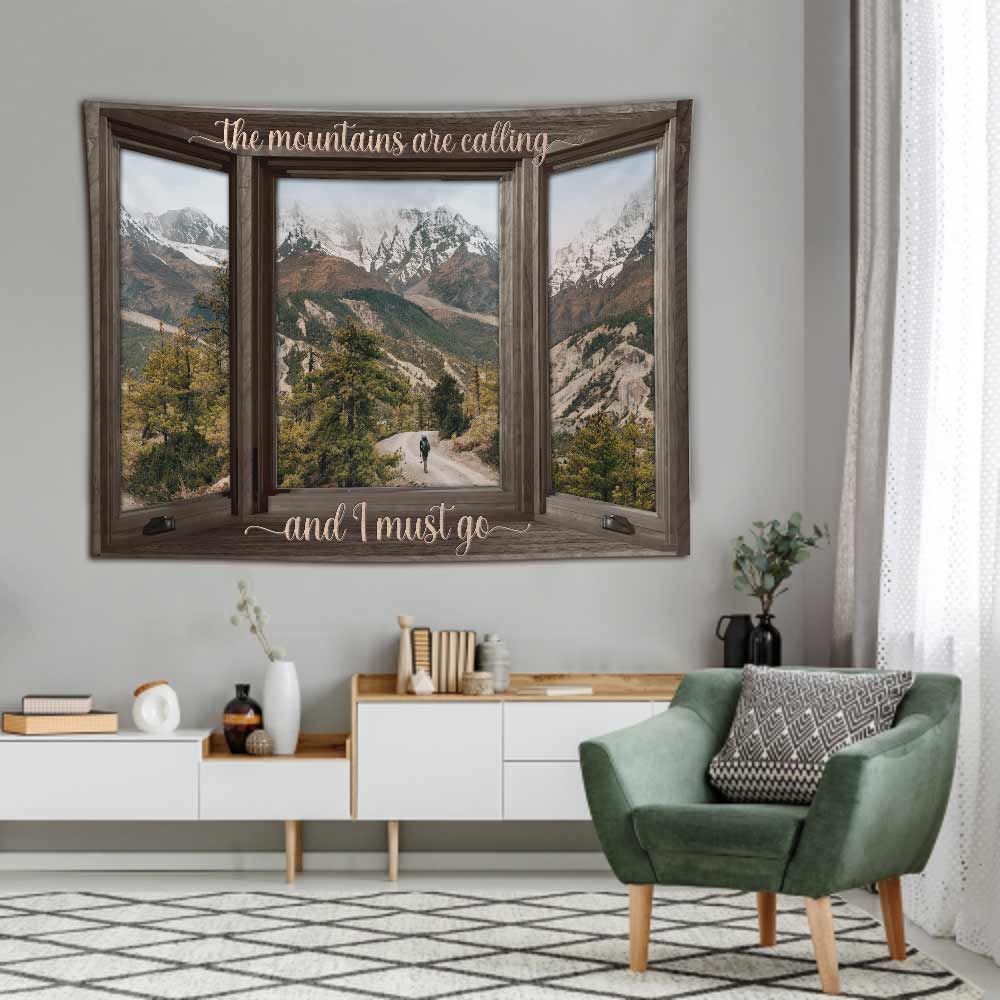 The Mountain Is Calling - Hiking Wall Tapestry