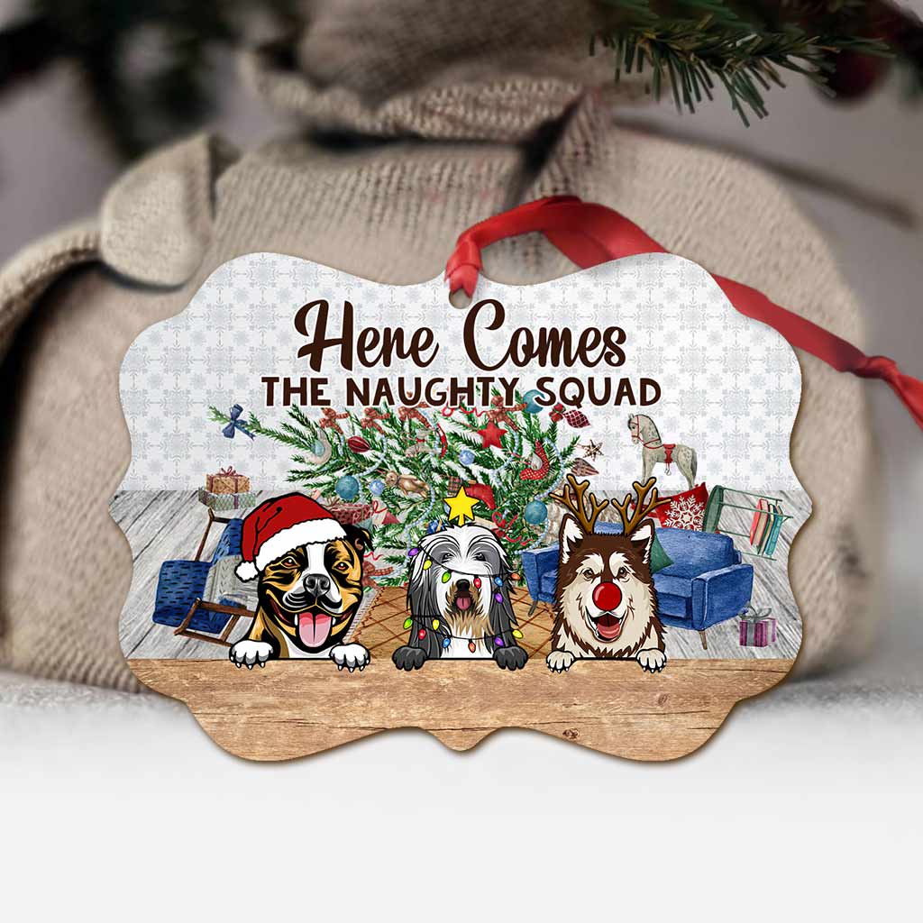 Here Comes The Naughty Squad - Personalized Christmas Dog Ornament (Printed On Both Sides)