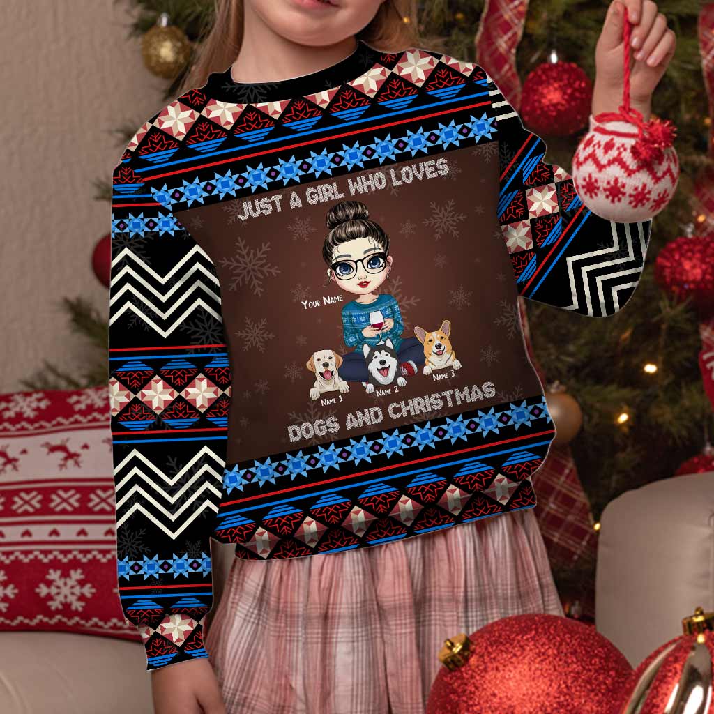 Une fille qui aime les chiens et Noël - Pull moche personnalisé
