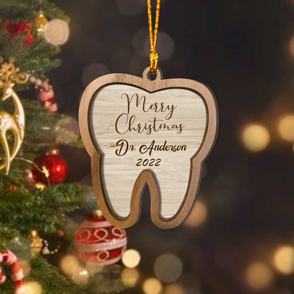 Tooth Merry Christmas - Personalized Dentist Layered Wood Ornament