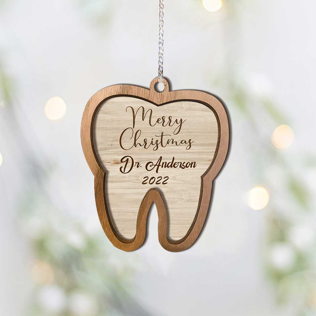 Tooth Merry Christmas - Personalized Dentist Layered Wood Ornament