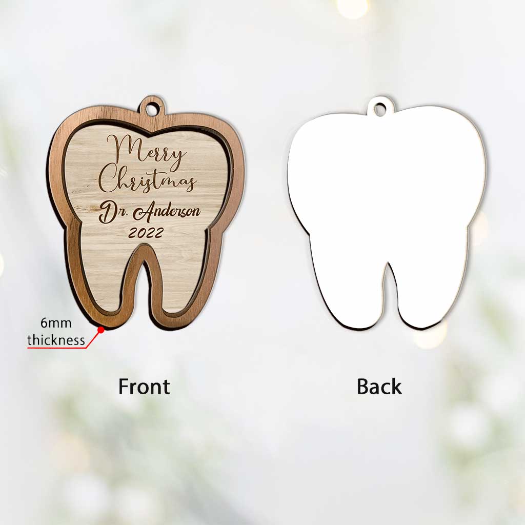 Tooth Merry Christmas - Personalized Dentist Layered Wood Ornament