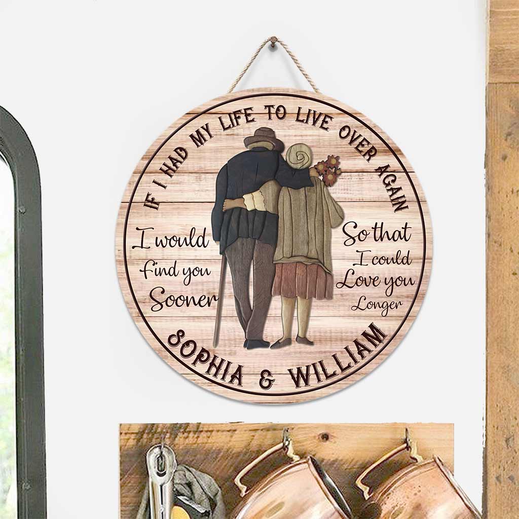 Panneau rond en bois personnalisé pour couples « Je t'aimerai plus longtemps »
