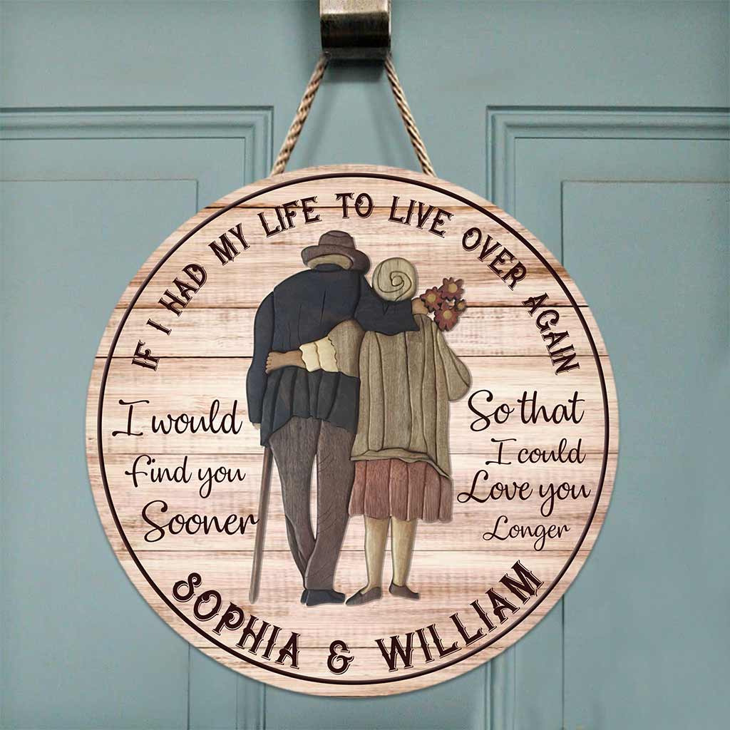 Panneau rond en bois personnalisé pour couples « Je t'aimerai plus longtemps »