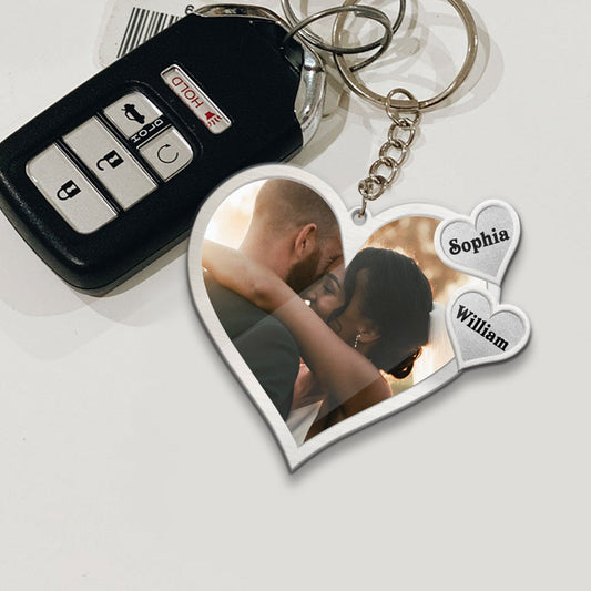 Conduisez prudemment - Porte-clés couple personnalisé en métal avec motif imprimé (Impression recto verso)