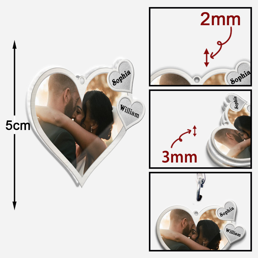 Conduisez prudemment - Porte-clés couple personnalisé en métal avec motif imprimé (Impression recto verso)