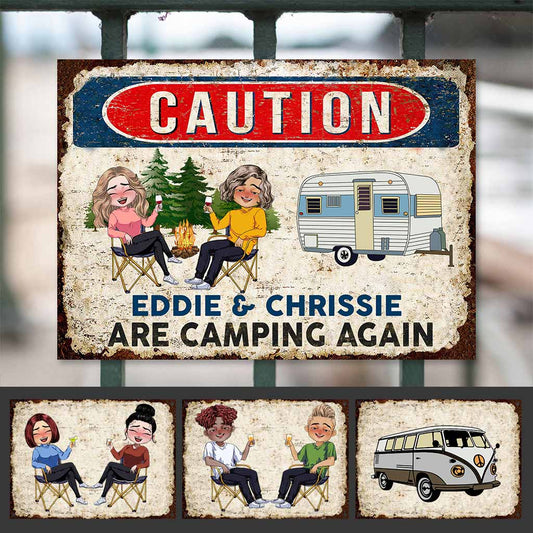 Attention - Panneau métallique rectangulaire personnalisé pour le camping